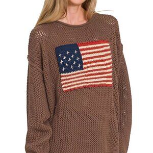 Zenana American Flag Crew Neck Sweater
